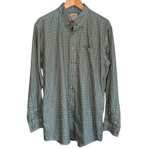 L.L. Bean Men's Large Tall Button-Down Shirt Traditional Fit Green Plaid Cotton